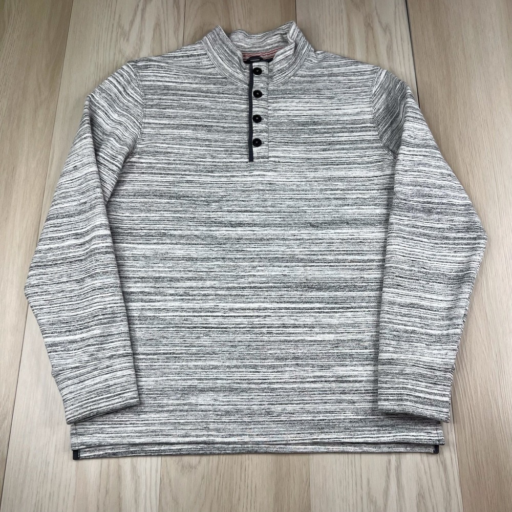 Relwen Loop Back Mock Neck Henley Pullover Mens Size Large Heathered Gray